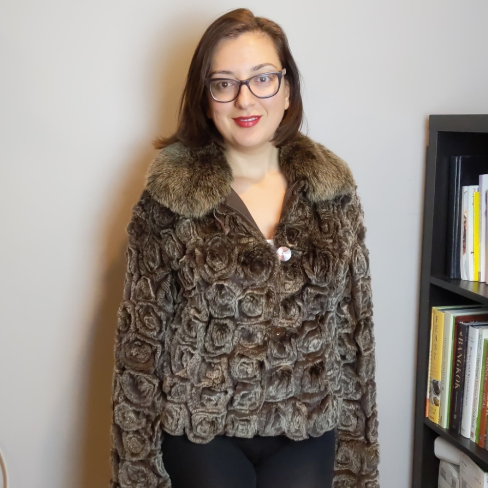 BELLEFARE Rabbit Rosette Jacket w Fox Collar